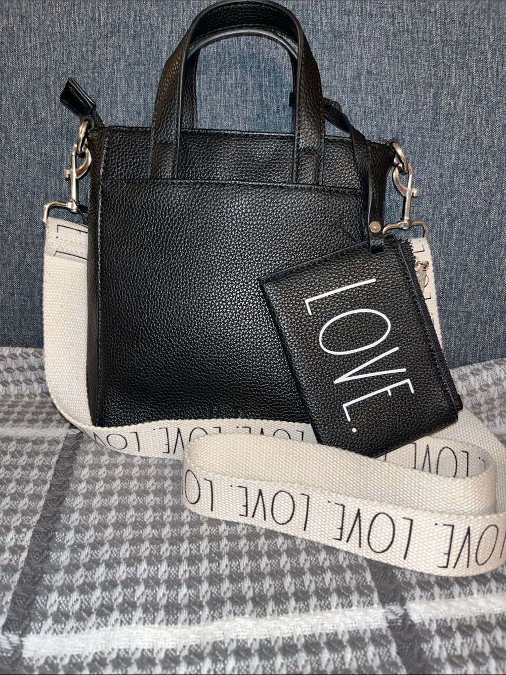 Rae Dunn Mini Tote Crossbody Bag with removable shoulder Strap and wallet